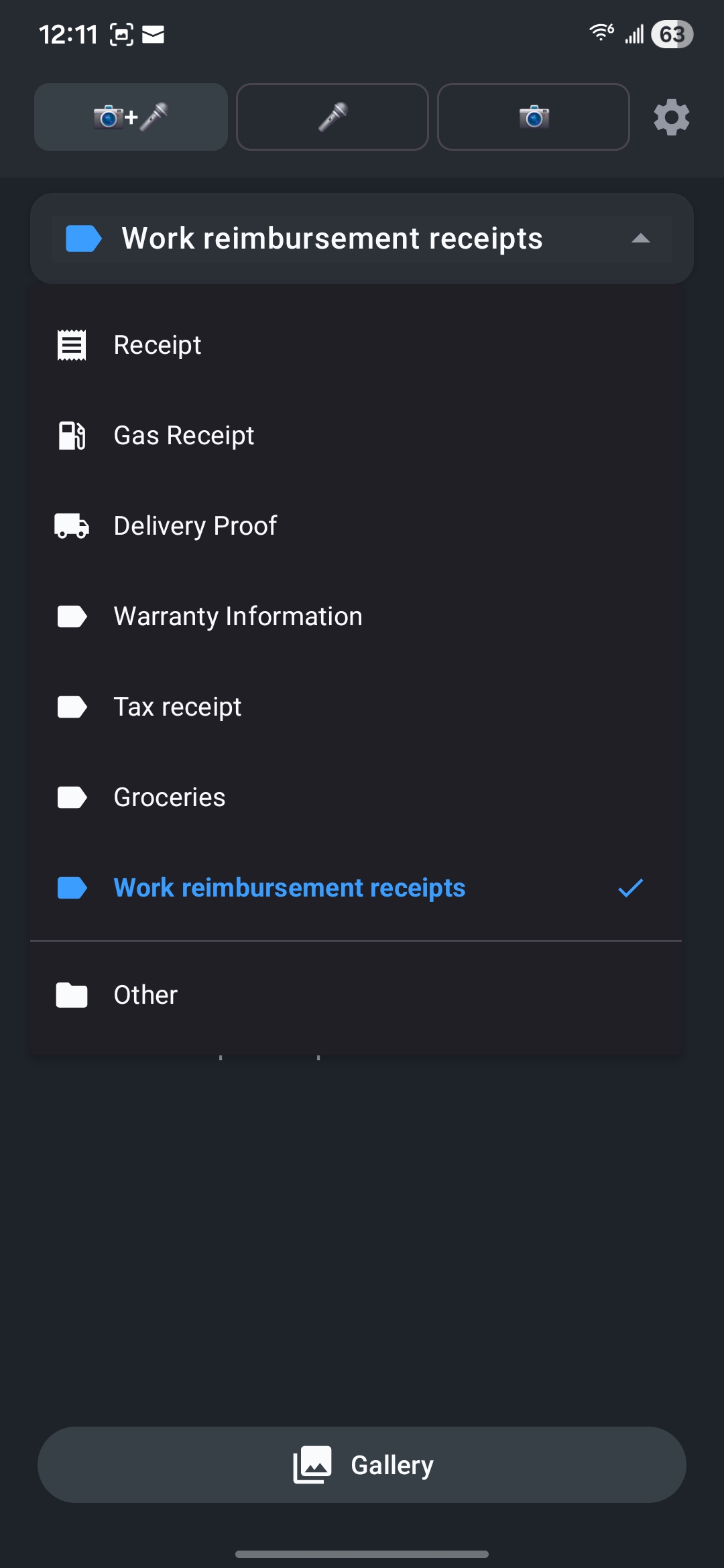 QuickCapture - Category Selector