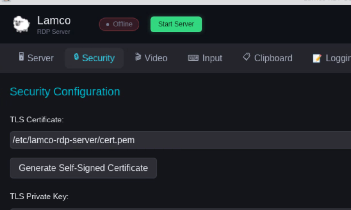 Security settings interface