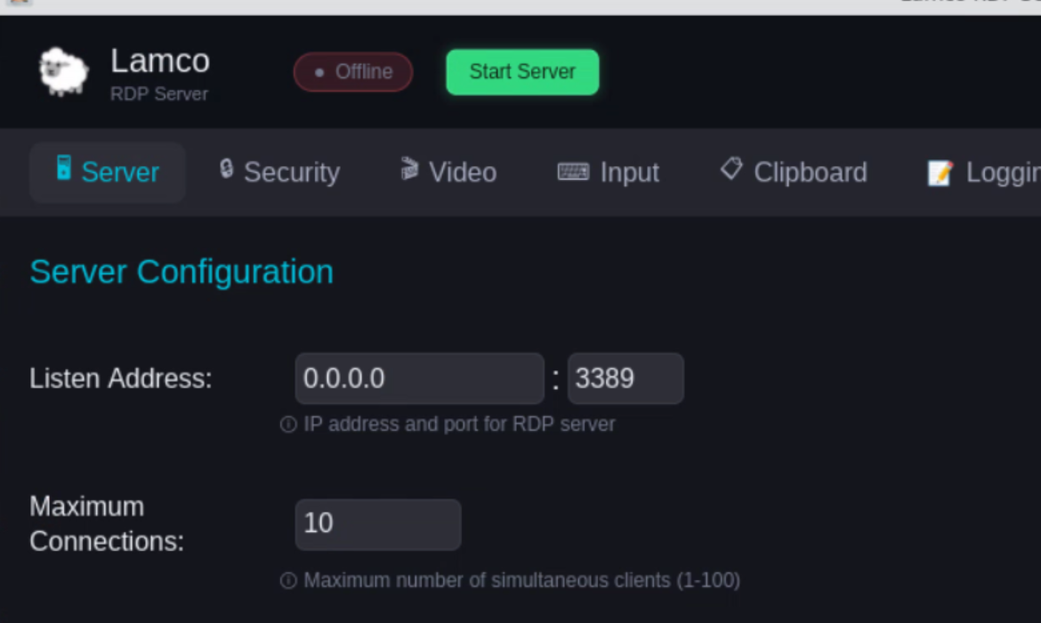 Server configuration interface