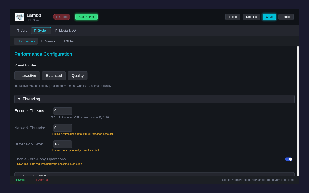 Performance settings